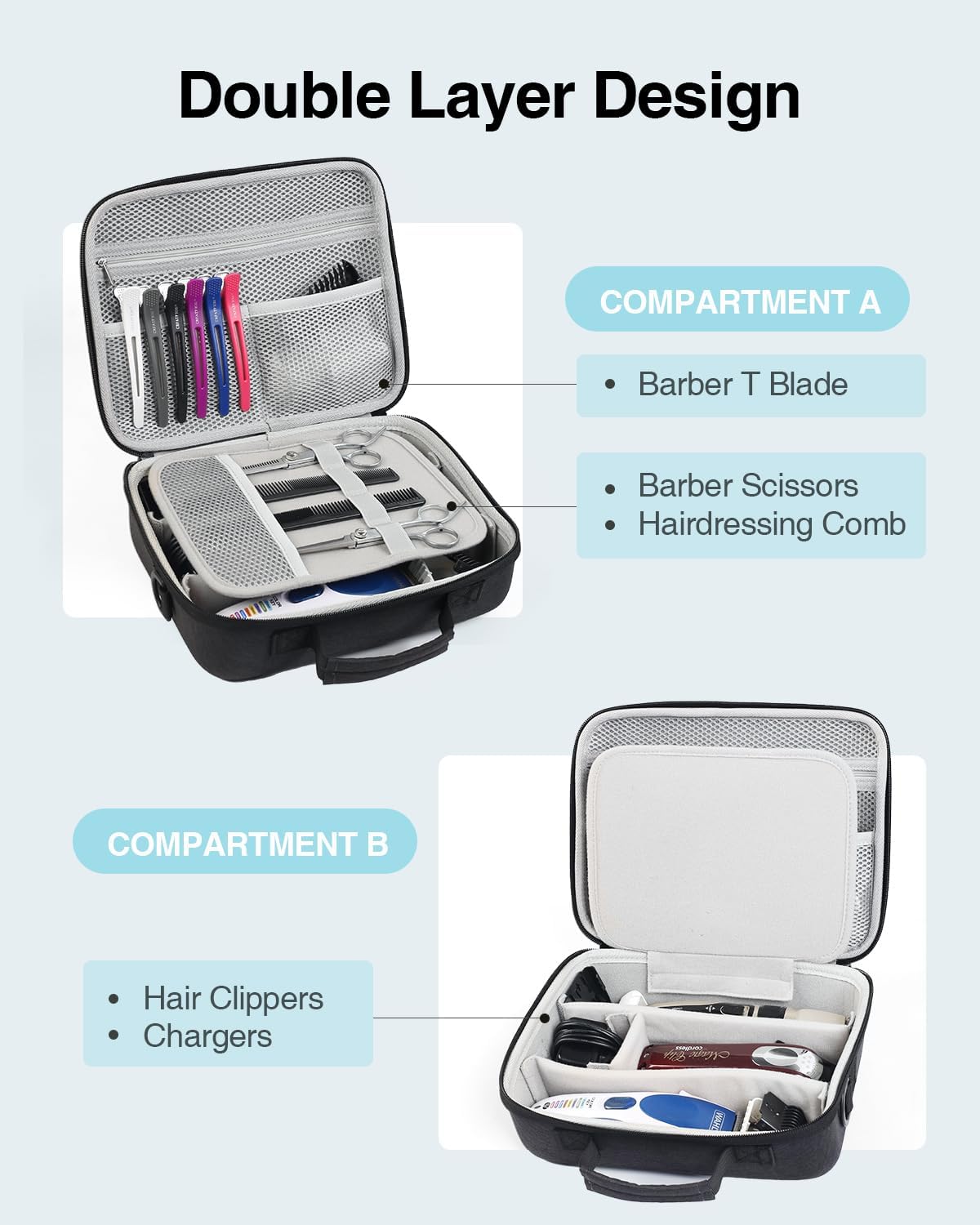 Luxtude Travel Barber Case, Hard Barber Bags for Clippers and Supplies, Travel Hair Clipper Case, Clipper and Trimmer Cases with Shoulder Strap, Easy Carrying