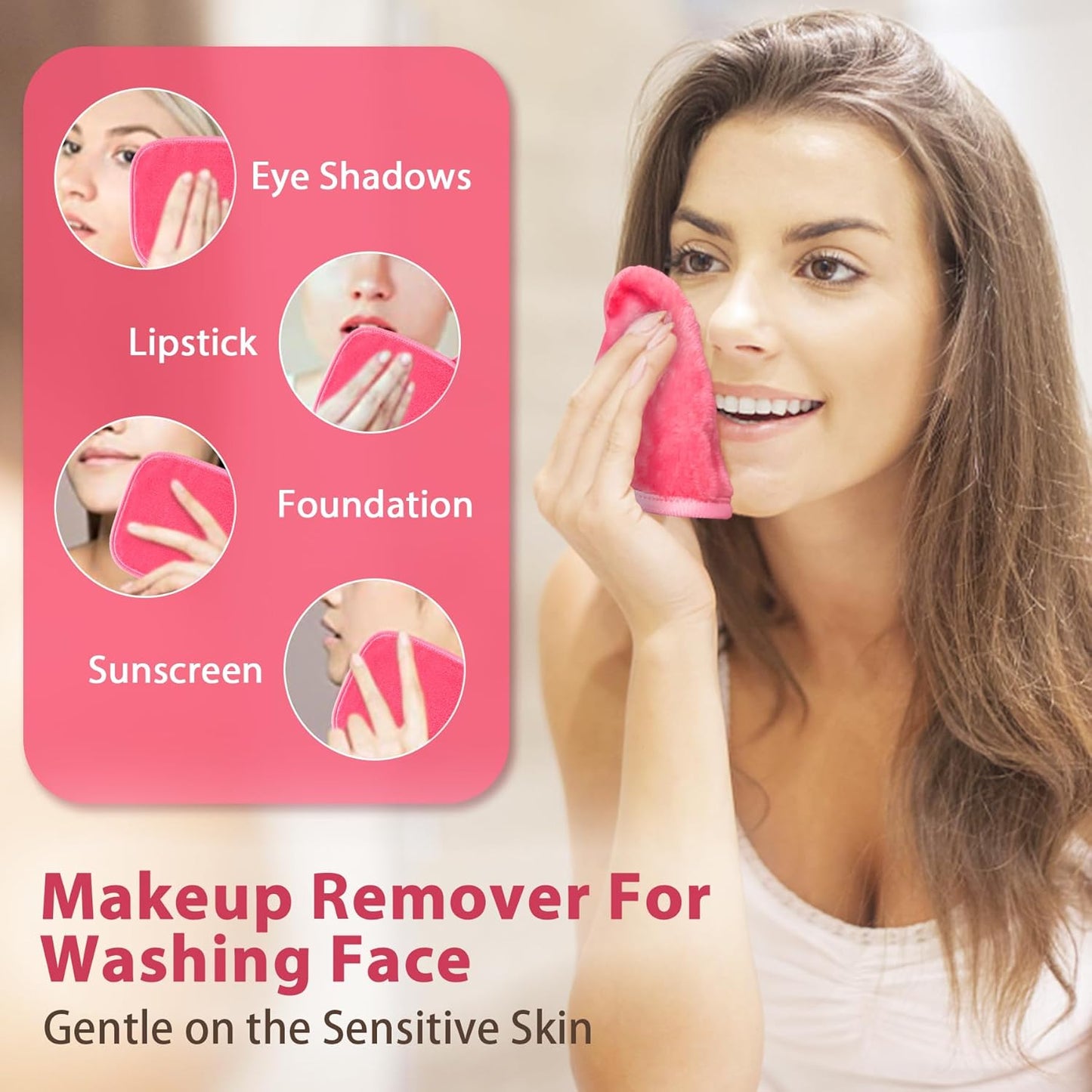 Makeup Remover Cloth, 6" x 6" Make Up Towels Reusable Face Cloth for Washing Face, 12 Pack Makeup Remover Pads Microfiber Face Washcloth with Mesh Bag, Just Water, Grey/Purple/Pink