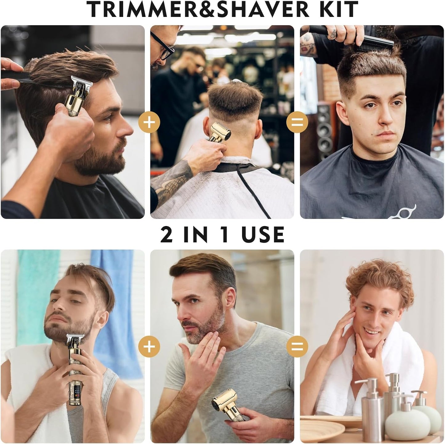 Professional Hair Clippers for Man,Electric Shavers Razor T-Blade Hair Trimmer, Men’s Grooming Kit Cordless Barber Trimmer Bald Shavers with 4 Guides & 3 Foil Head (Bronze)