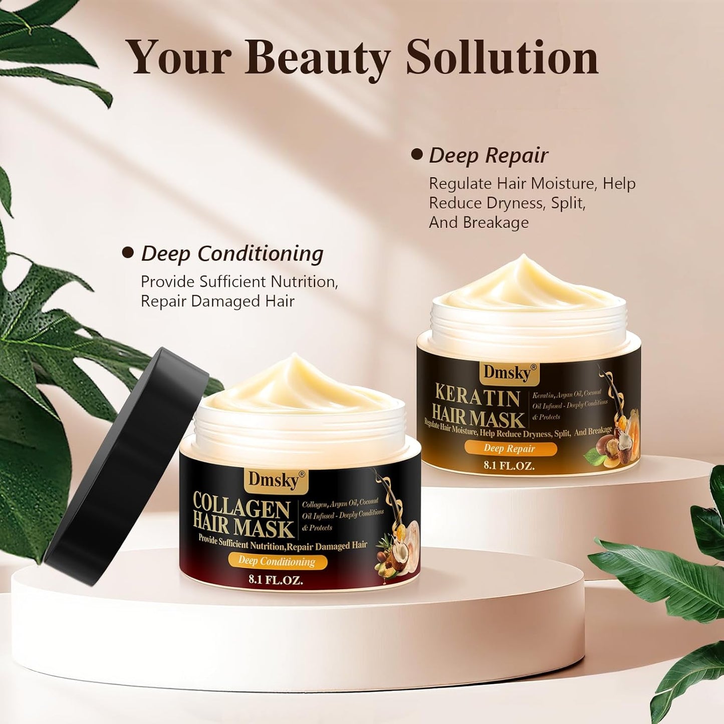 Dmsky 2 Pack Hair Mask for Damaged Hair - 16.2 Fl OZ Collagen Hair Mask & Keratin Hair Treatment-Hydrating,Repairing,Nourishes Deep Conditioning Hair Masks for All Hair Types