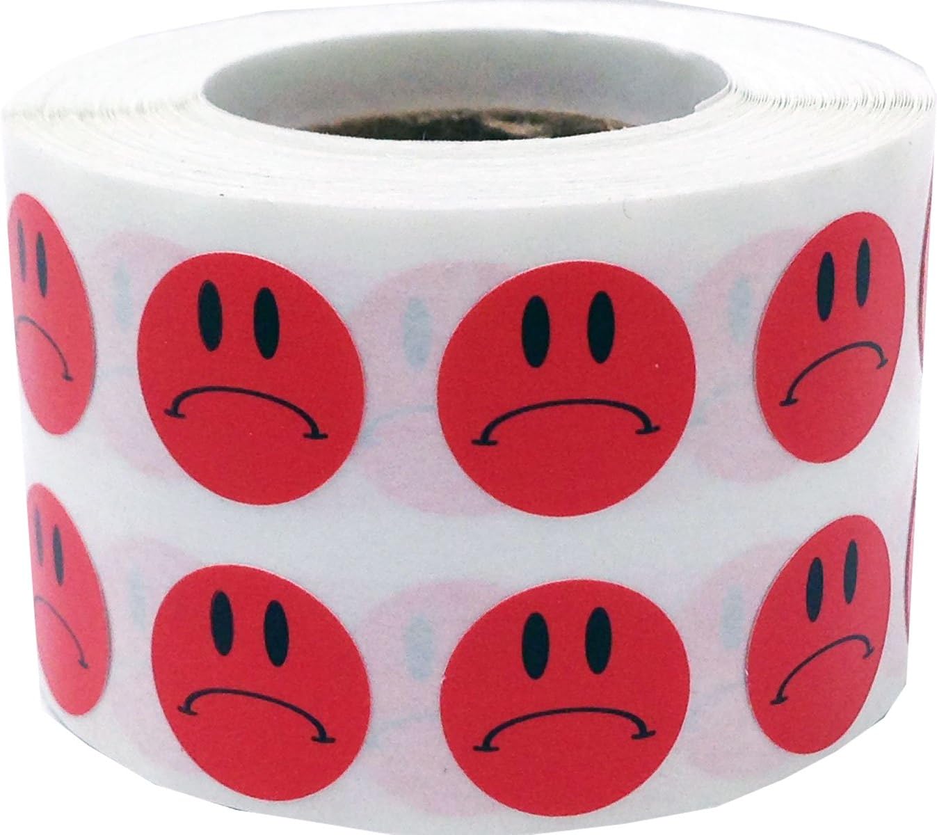 1/2" Inch Small Red Semi-Gloss Sad Face Labels, 1,000 Total Adhesive Stickers on a Roll, Perfect for Kids Classroom Incentives, Motivational Chart Use
