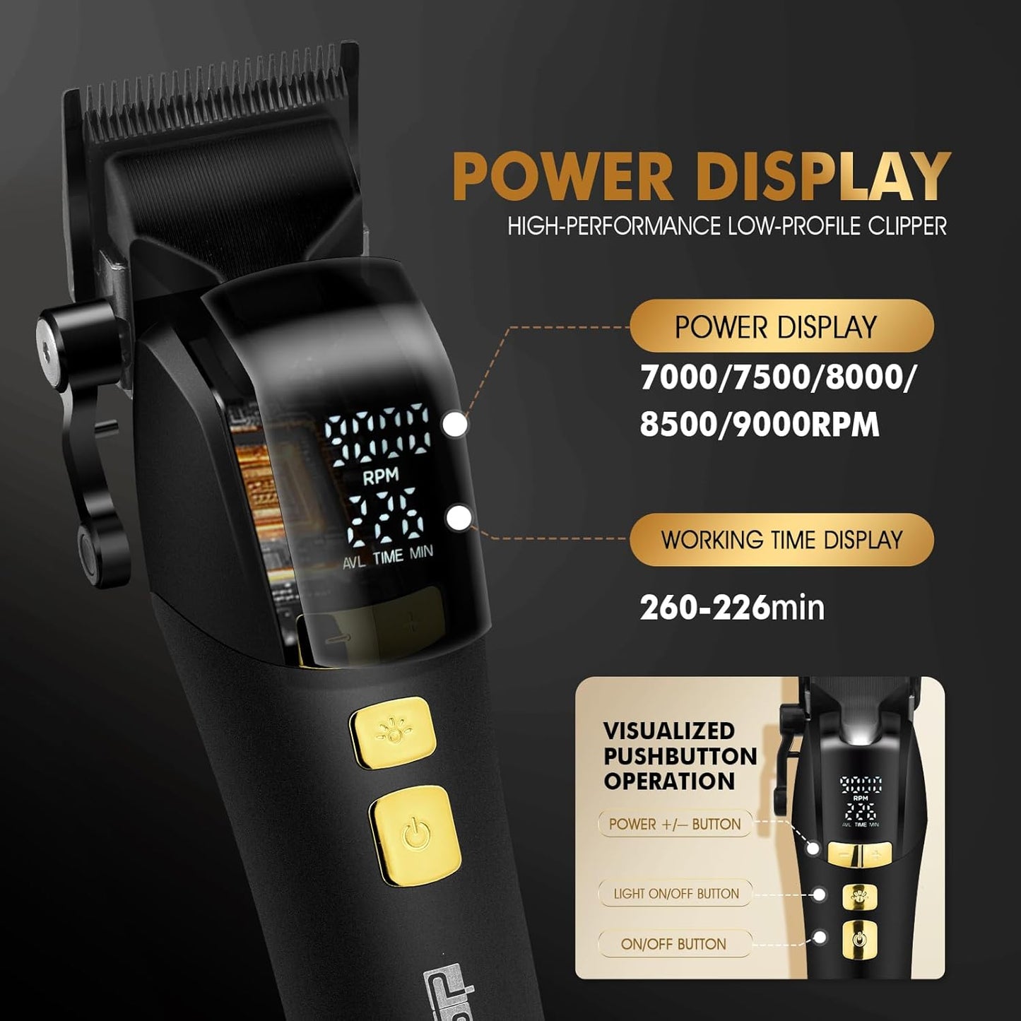 DSP® Hair Clipper, Trimmer, Beard Shaver Kit for Men Professional Barber Set for Hair and Beard Cutting Zero Gap Beard Trimmer, Rechargeable Bald Clippers with LED Display (Black)