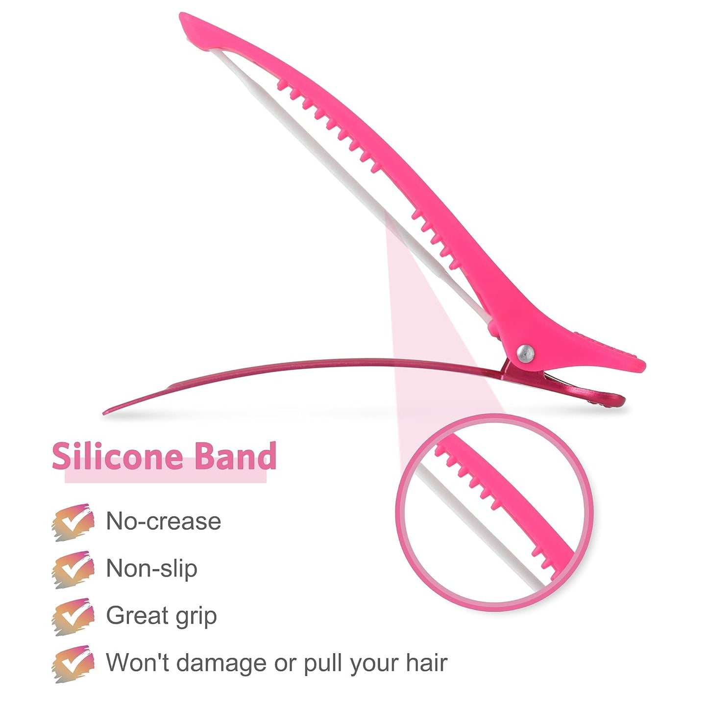 AIMIKE 12pcs Hair Clips Set - No Crease Duck Billed Clips with Silicone Band for Styling, Cutting, and Sectioning Salon Hair