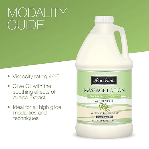 Bon Vital' Therapeutic Touch Massage Lotion with Olive Oil to Repair Dry Skin & Soothe Sore Muscles, Skin Therapy Lotion, Moisturizes Skin During Massages for Smooth Skin, 1/2 Gal, Label may Vary