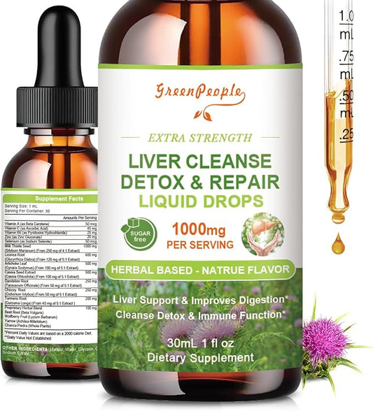 Liver Health Support Liquid-Liver Cleanse Detox 1000mg Milk 500mg Artichoke 17x Potent 1Fl Oz