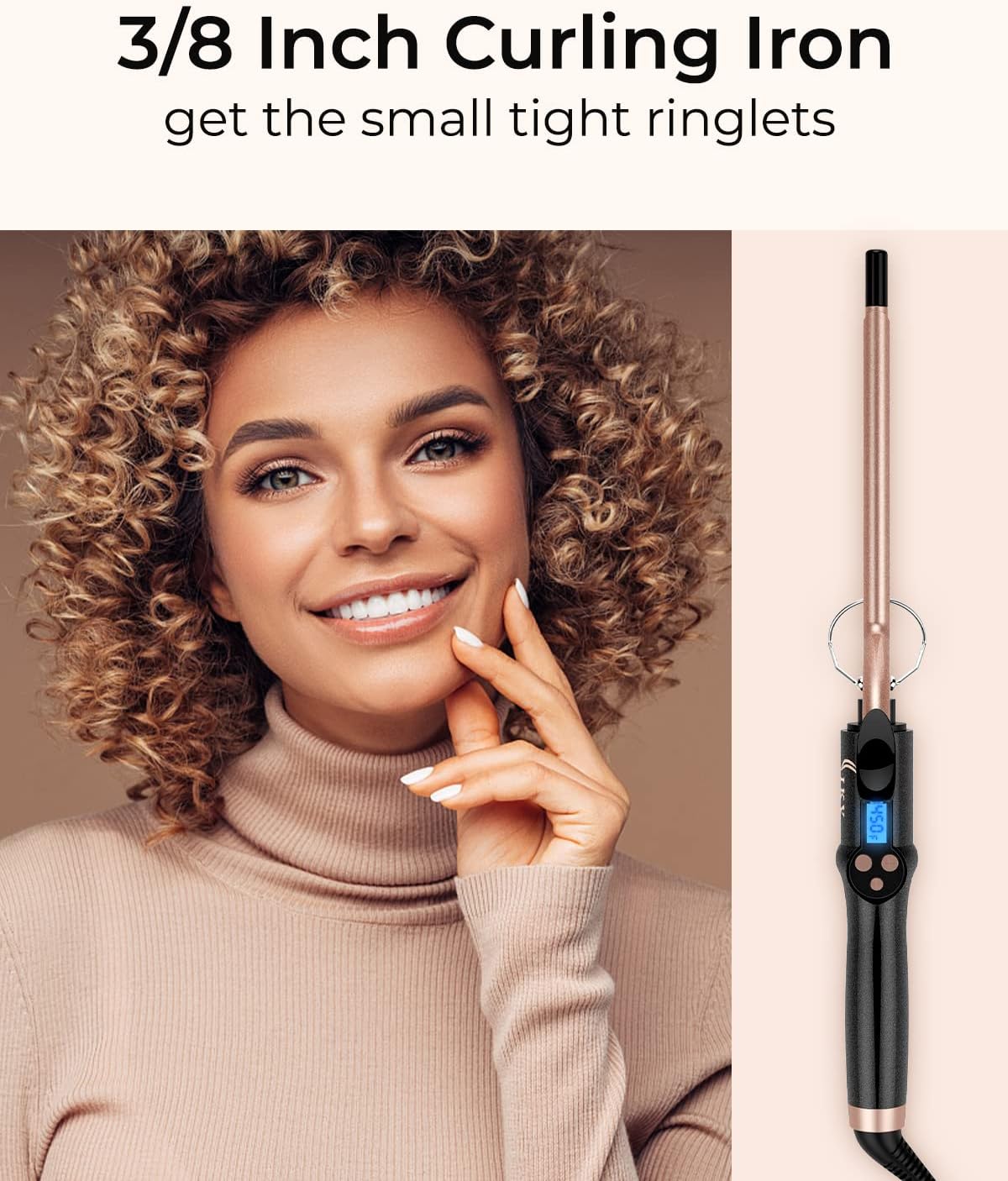 Small Curling Iron 3/8 Inch, Thin Curling Wand for Short Hair, 9mm Long Barrel Ceramic Hair Curling Iron