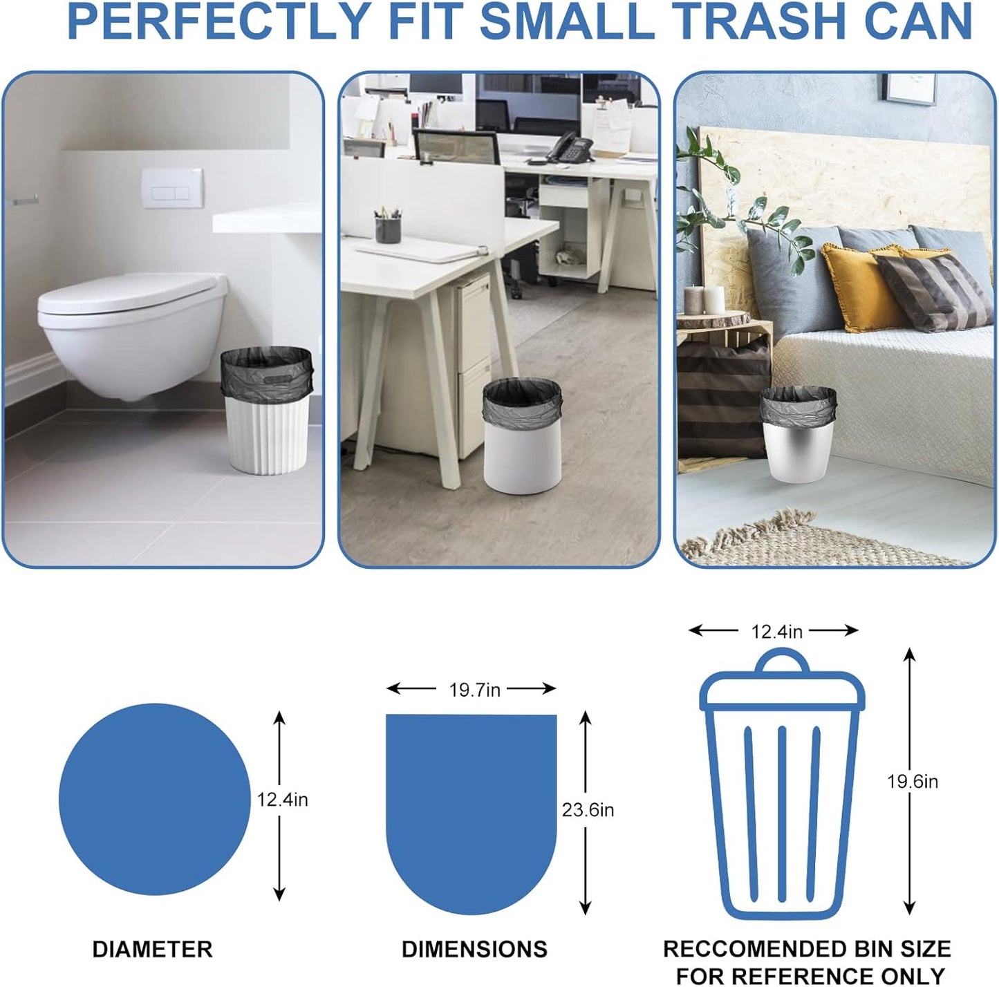 Small Trash Bags 3-5 Gallon, Inwaysin 200 Count Small Bathroom Trash Bags Black, Strong Small For Garbage, 4 Gallon Biodegradable, Unscented, Size Expanded for Kitchen