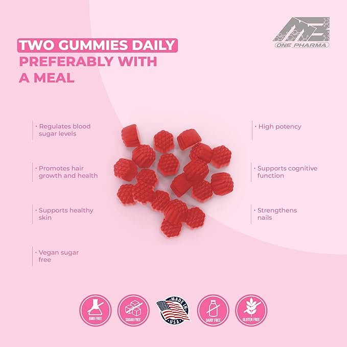 MB One Biotin Gummies - Healthy Hair, Skin and Nails Strengthening, Vitamin B7, Vegan Biotin 10000 Mcg (60 Gummies) Non-GMO, Pectin-Plant-Based, for Kids and Adult, Strawberry Delicious Flavor