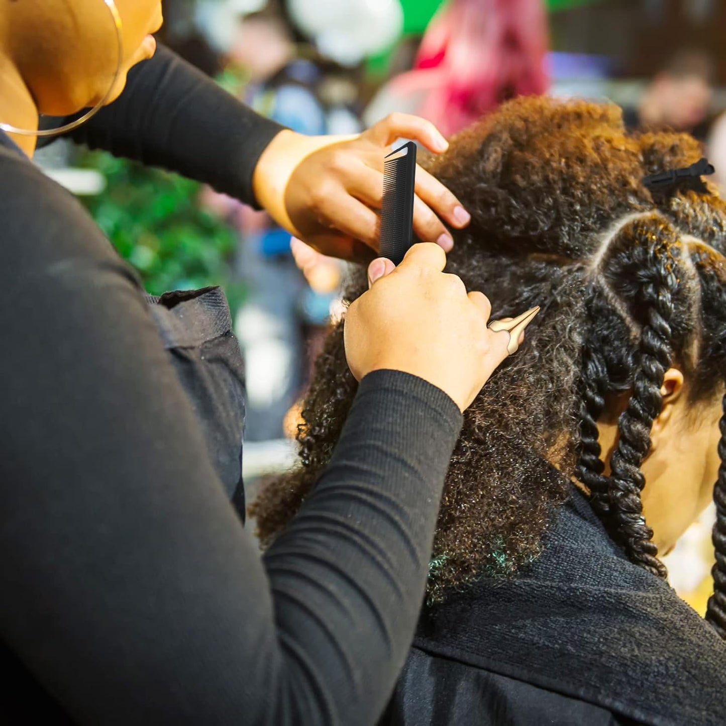 Patelai 27 Pieces Hair Braiding Tools Hair Parting Ring Comb Clips for Stitch Braiding Curling Extension Finger Tool(Pink, Black)