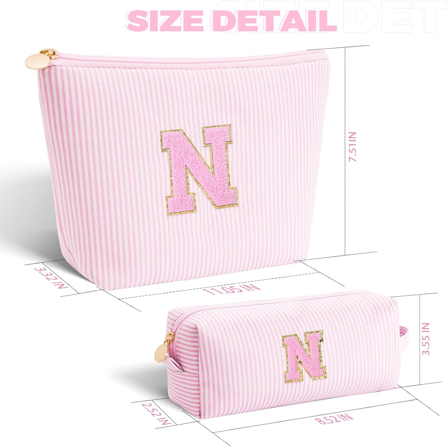 Personalized Makeup Bag for Women Girls - Fashion Cosmetic Bag Trendy Travel Toiletry Bag with Initials Letter - Teen Gifts - Pink,N