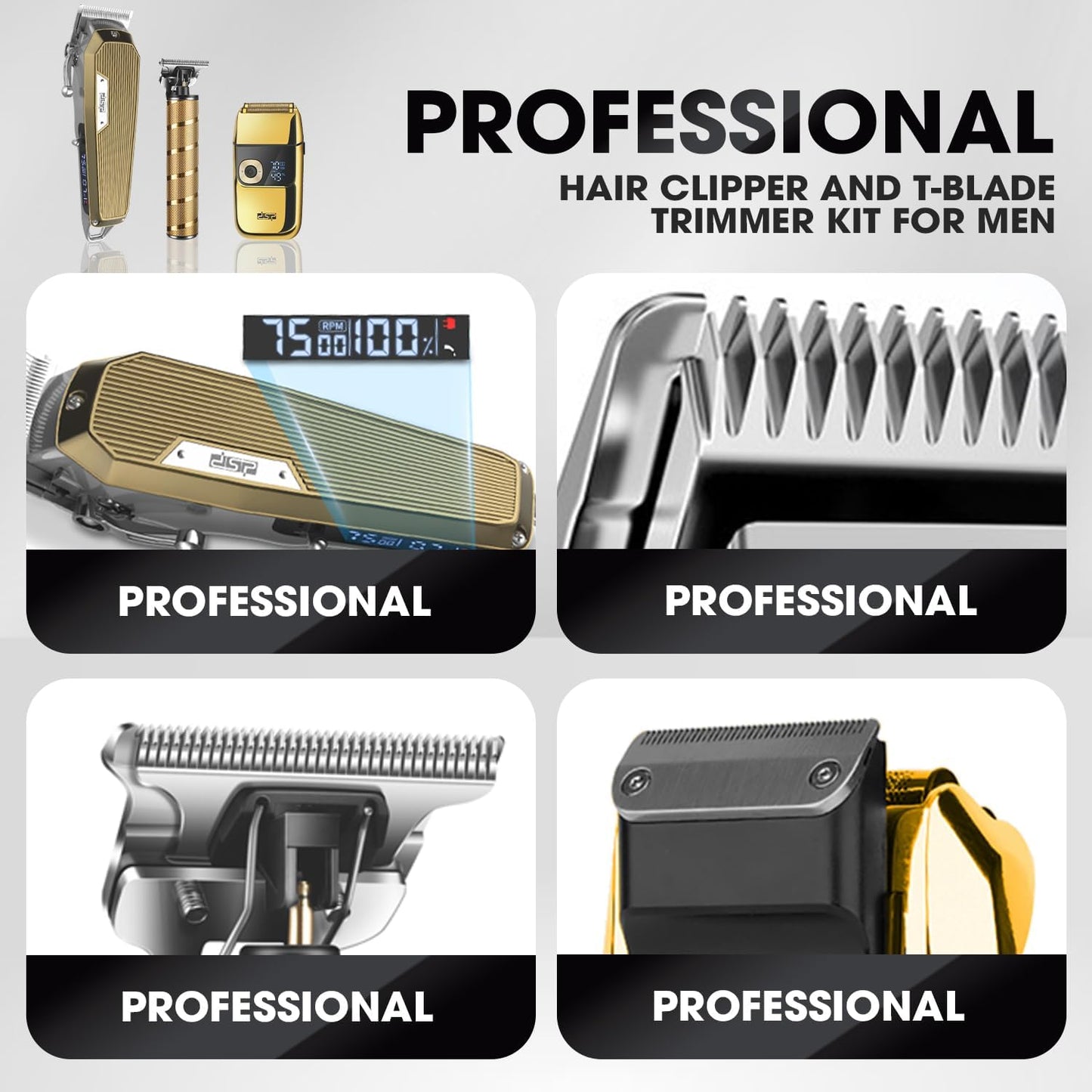 DSP® Professional Barber Clippers Set for Men - Cordless Bald Shaver Men Clippers and Trimmers Set - All in one Complete Kit