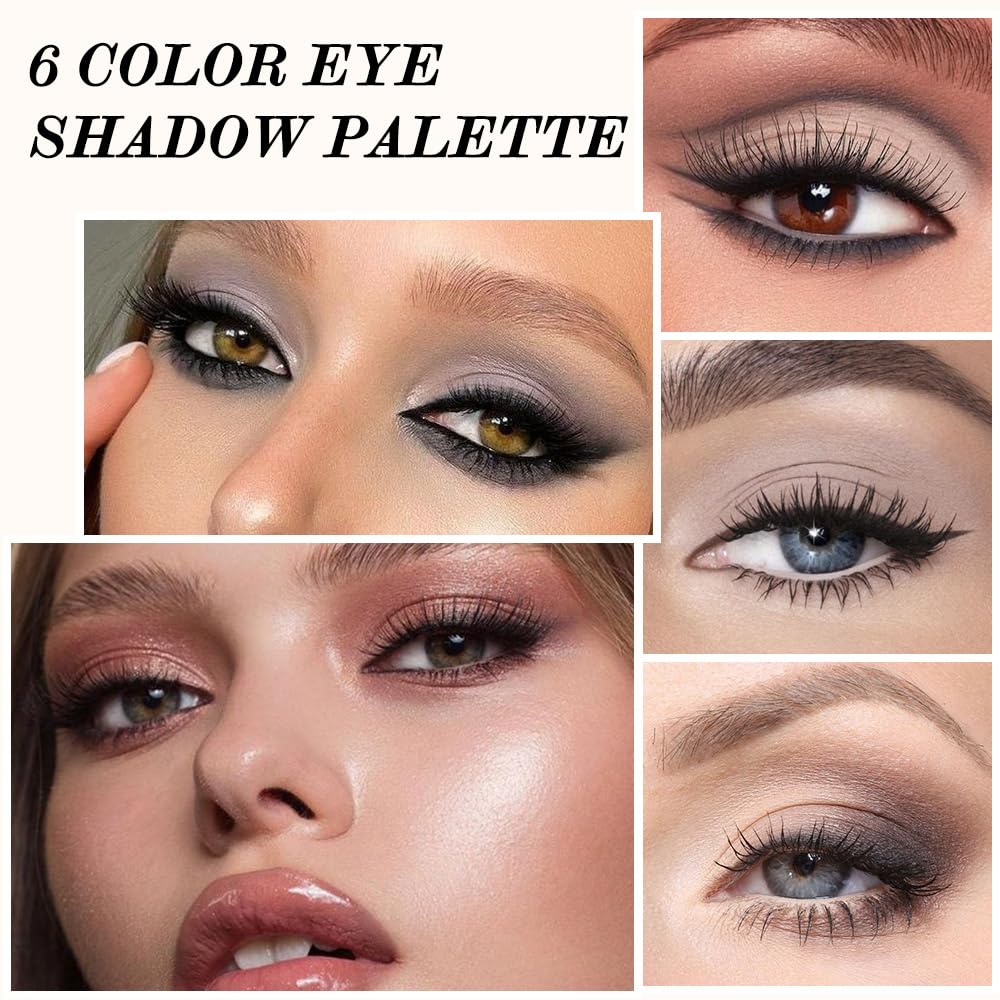 6 Colors Glitter Matte Eyeshadow Palette, Natural Nude Smoky Black Coffee Wine Red Sparkly Eyeshadow Palette Makeup, Smokyd Eye Shadows Palette Long Lasting Naturing-Looking Women Girls Eye Shadow 02