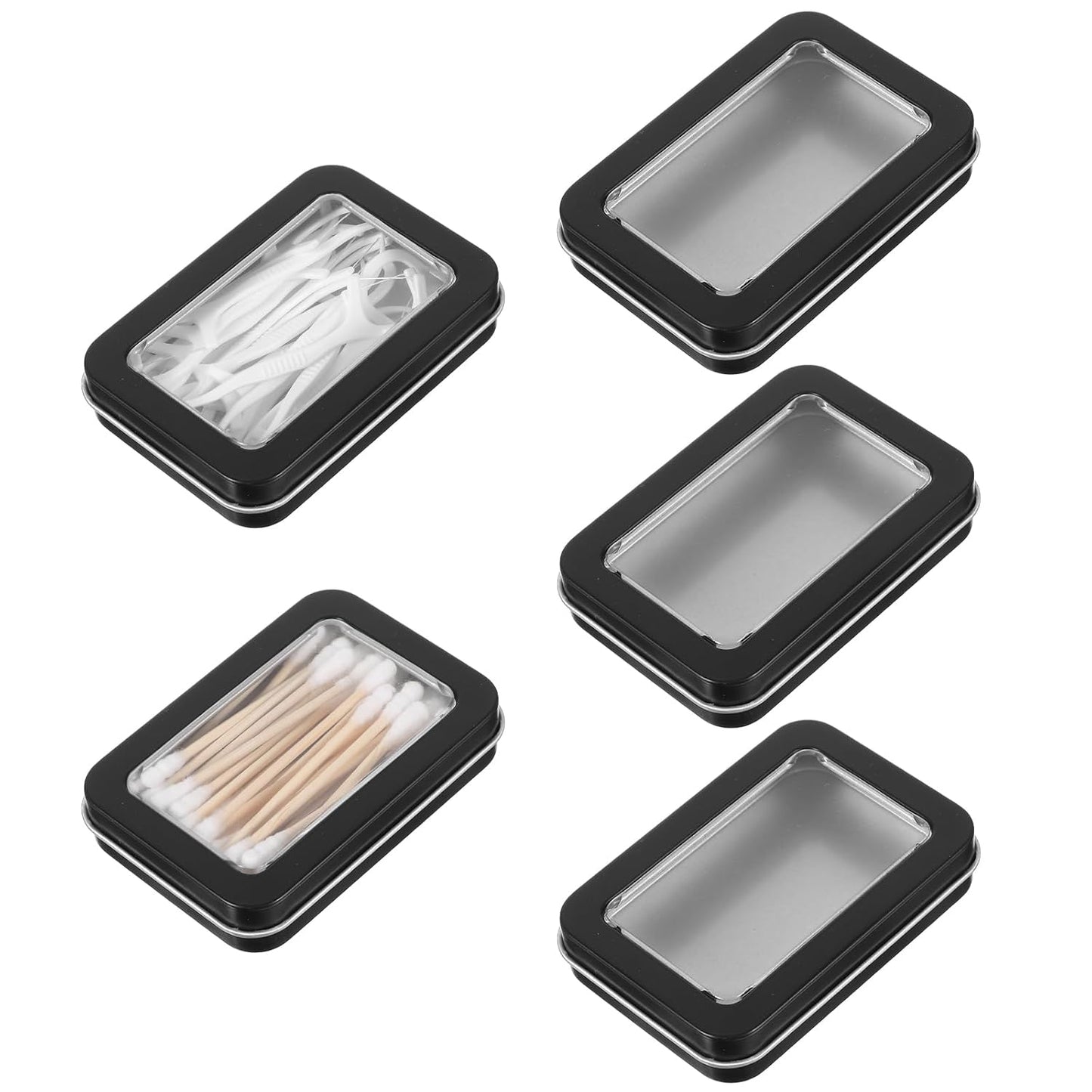 5Pcs Cotton Swab Holder for Travel, Portable Small Dental Floss Case Metal Empty Cotton Ball Holder with Dustproof Lid Floss Picks Dispenser for Travel Outdoor(Silver)