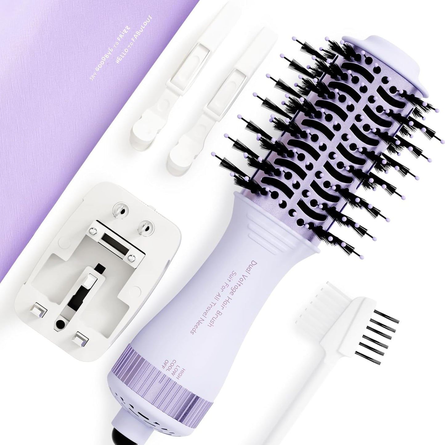 Dual Voltage Hair Dryer Brush Travel Blow Dryer Brush in One,2 inch Portable Mini Hot Air Brush,Travel Hair Tools/Volumizer/Straightener/Curler,European Blow Dry Brush with EU&UK Plug