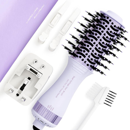 Dual Voltage Hair Dryer Brush Travel Blow Dryer Brush in One,2 inch Portable Mini Hot Air Brush,Travel Hair Tools/Volumizer/Straightener/Curler,European Blow Dry Brush with EU&UK Plug