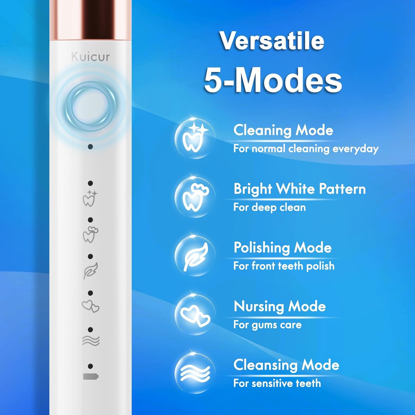 Electric Toothbrush, 10 Brush Heads & Travel Case, 42,000 VPM Electric Motor & USB Charging, 5 Modes with Smart Timer, Ultra Whitening Toothbrush for Adults and Kids