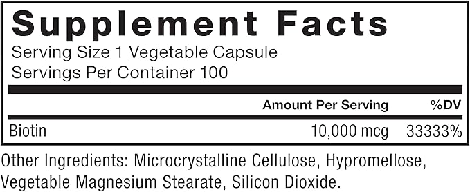 FORCE FACTOR Biotin 10000mcg, Biotin Supplement for Healthier Hair, Skin, and Nails, Hair Growth Supplement with Biotin Vitamins, Vegan Biotin, Non-GMO, 100 Vegetable Capsules