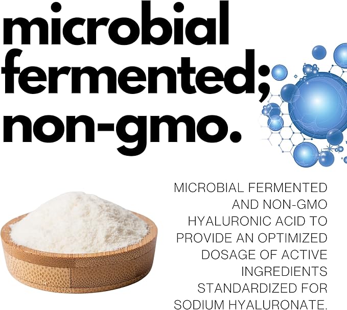 Ultra High Purity Hyaluronic Acid Capsules 500mg - 95% Sodium Hyaluronate - Highly Purified and Bioavailable - Low Molecular Weight - Non-GMO Fermented - 60 Capsules