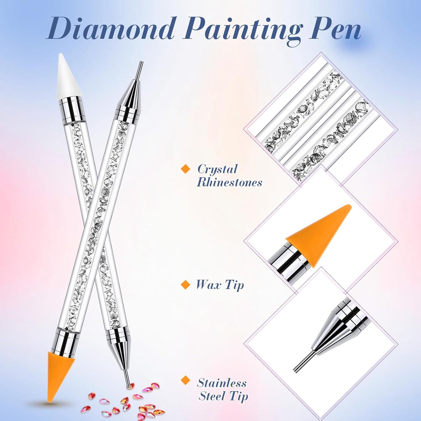 Tatuo 2 Pieces Rhinestone Picker Dotting Pen, Dual-ended Rhinestone Gems Crystals Studs Picker Wax Pencil Pen Crystal Beads Handle Manicure Nail Art DIY Decoration Tool (White)
