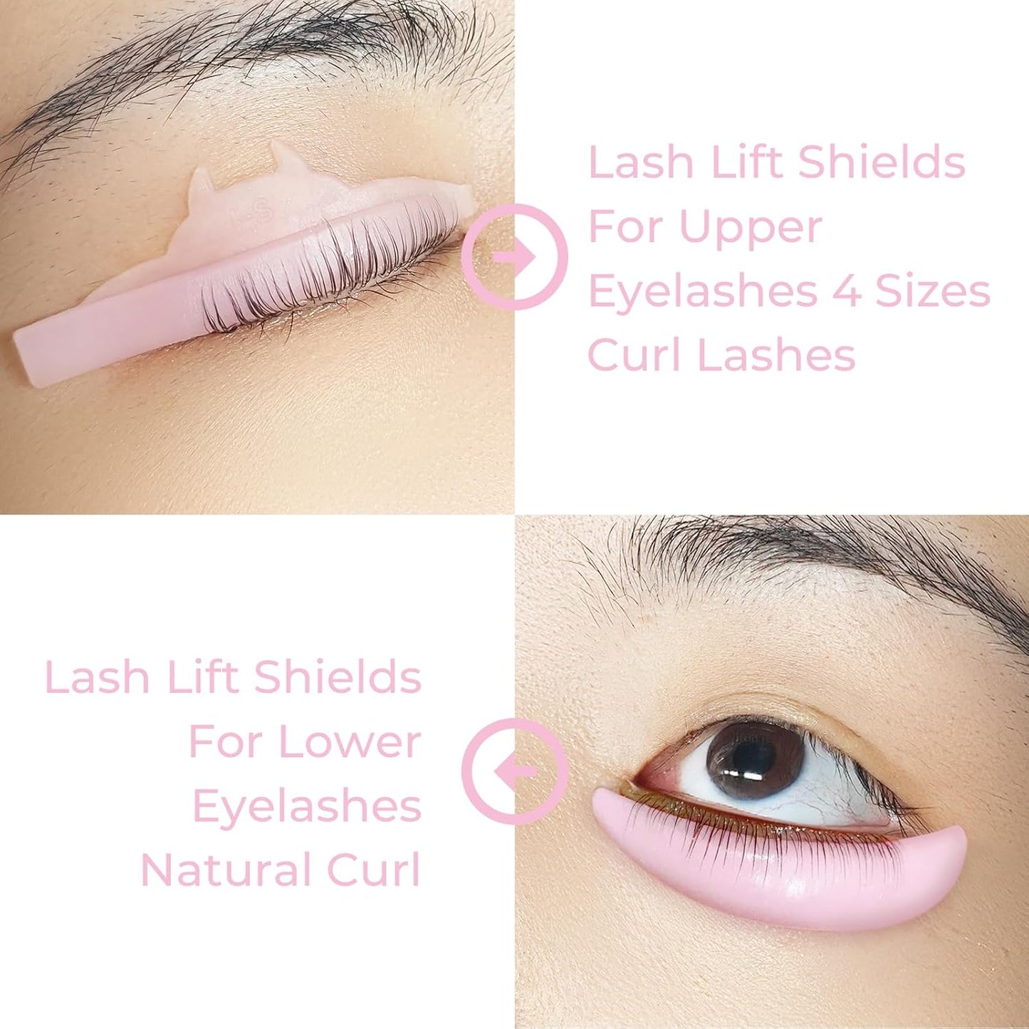 Libeauty Premium Lash Lift Rods, 4+1 Set with Lower Eyelash Shields, Reusable Soft Silicone Pads for Eyelash Curling & Lifting, Pink Monster Shape