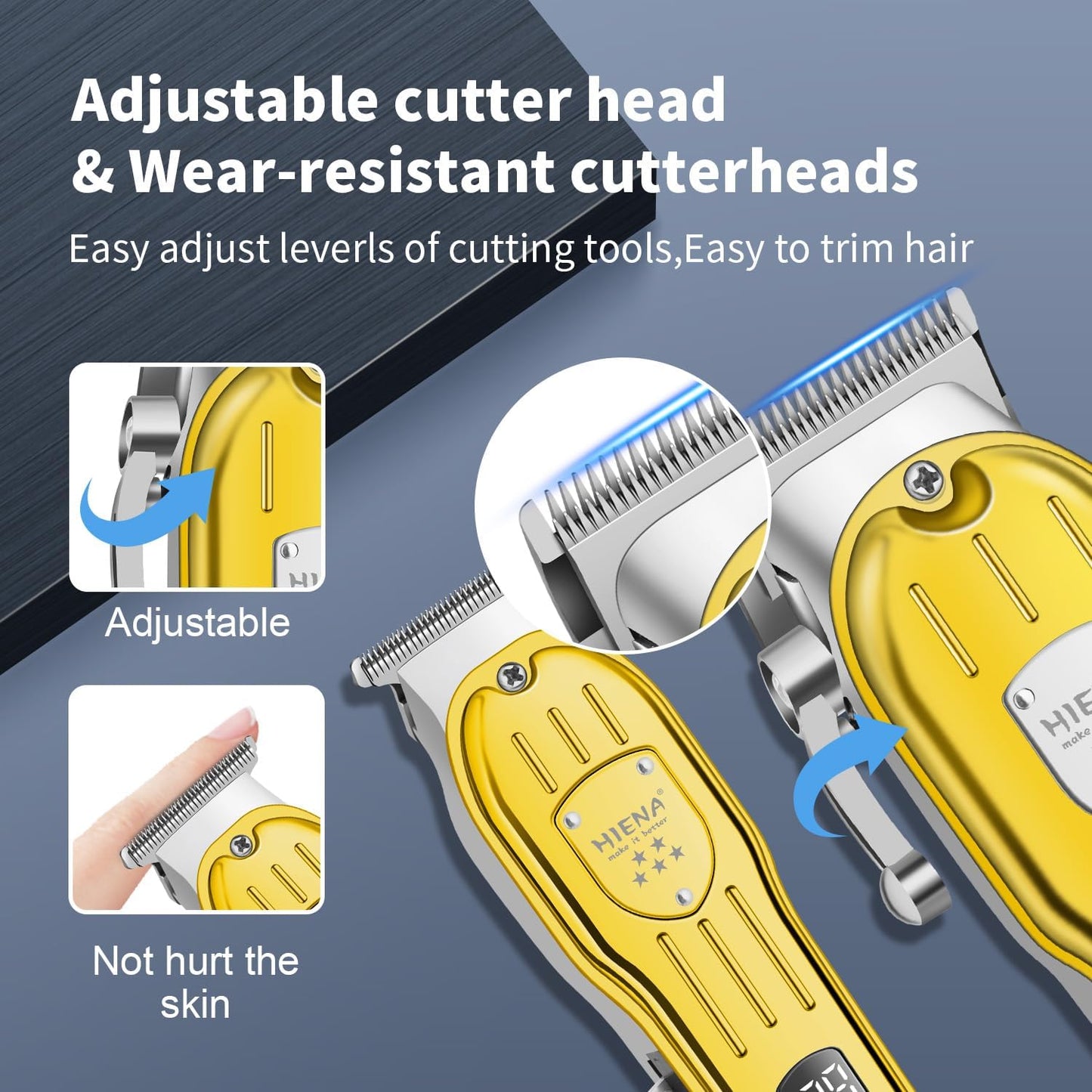 HIENA PRO Professional Hair Clipper Set, Rechargeable Cordless Barber Kit and Hair Cutting Set, Electric Foil Shavers and Beard Trimmers, Ear, Nose Hair Trimmer Set & Facial Grooming Tool (Gold)