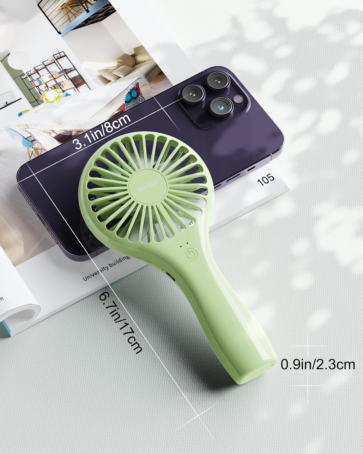 TriPole Mini Handheld Fan Personal Portable Fan, Battery Operated Rechargeable Fans Speed Adjustable Powerful Small Eyelash Fans for Stylish Kids Girls Women Indoor Outdoor Travelling, Green