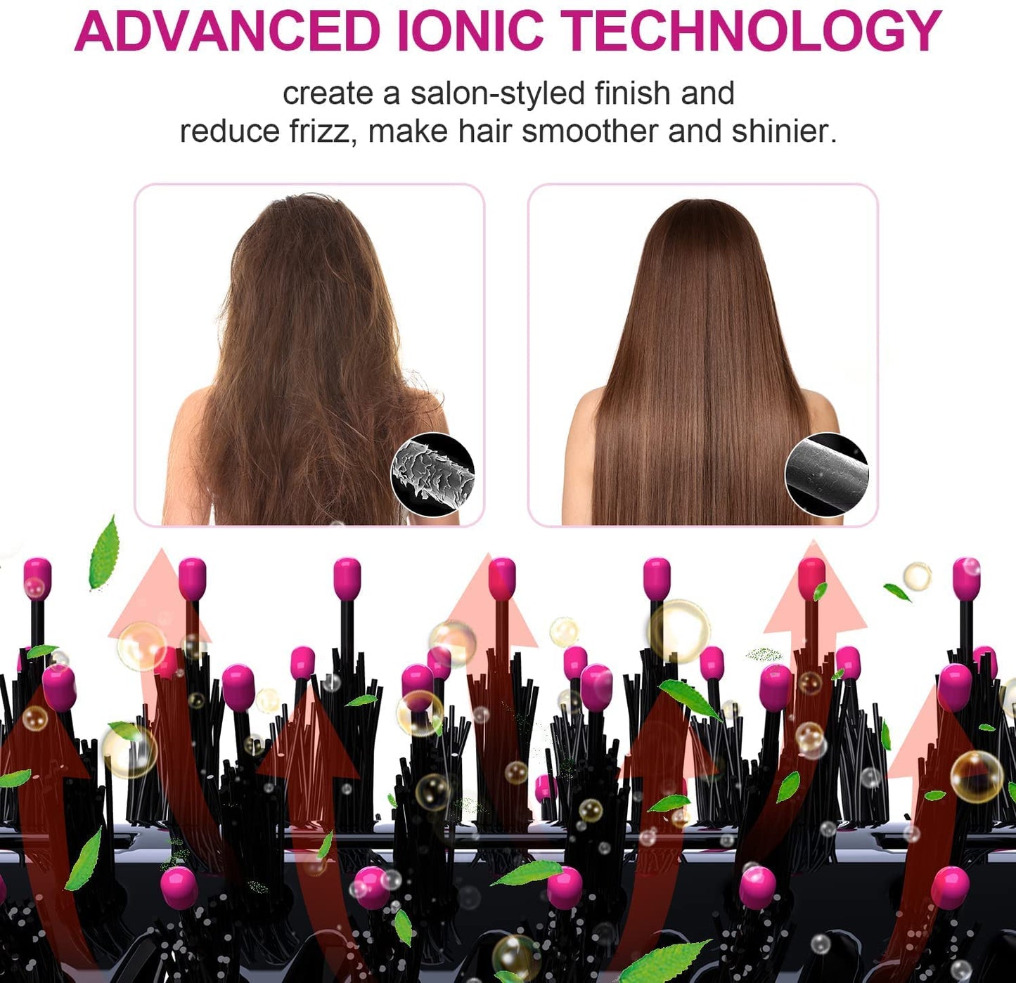 Hair Dryer Brush, 4 in 1 One Step Hair Dryer and Styler Volumizer, Professional Hot Air Brush with Negative Ion Anti-frizz Blowout for Drying, Straightening, Salon, Black Pink