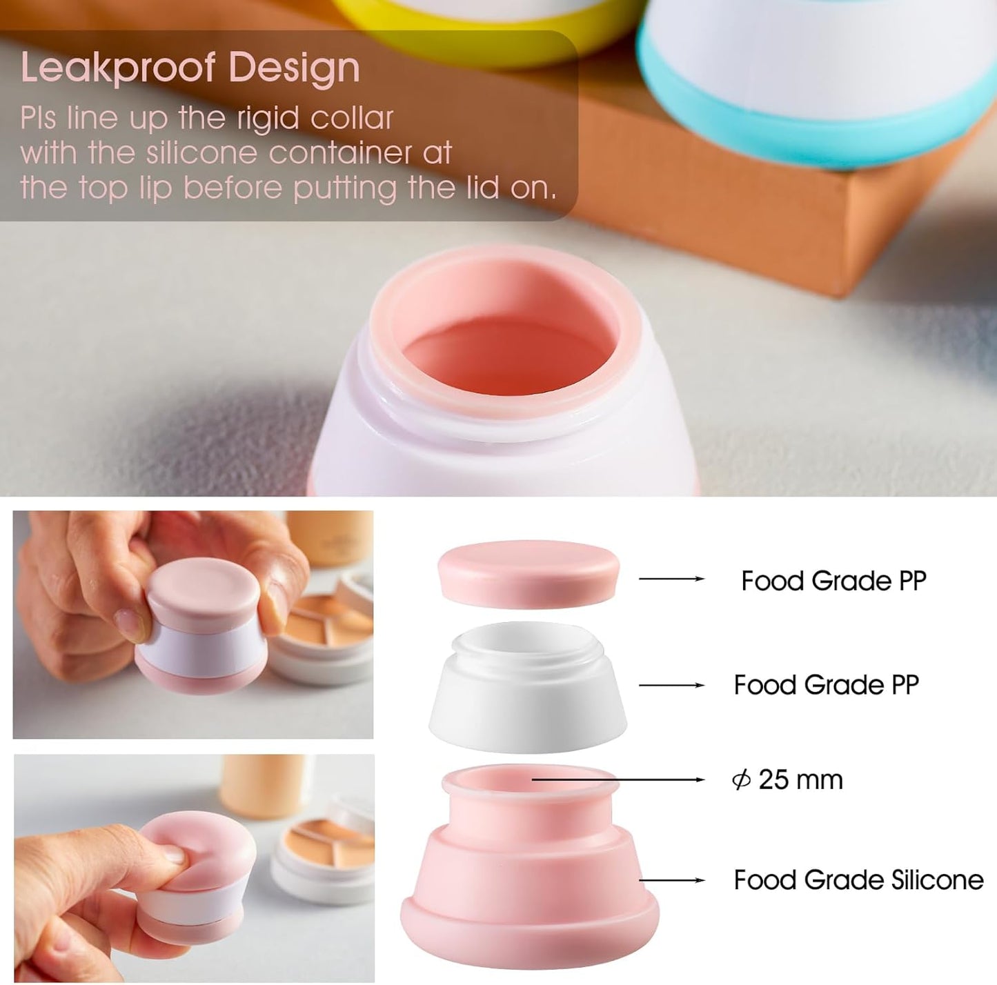 INSFIT Travel Containers for Toiletries, TSA Approved Silicone Cream Jars, Travel Size Containers with Lids, 5PCS BPA Free Leakproof Travel Accessories for Liquid Lotion with Labels Mini Spatulas