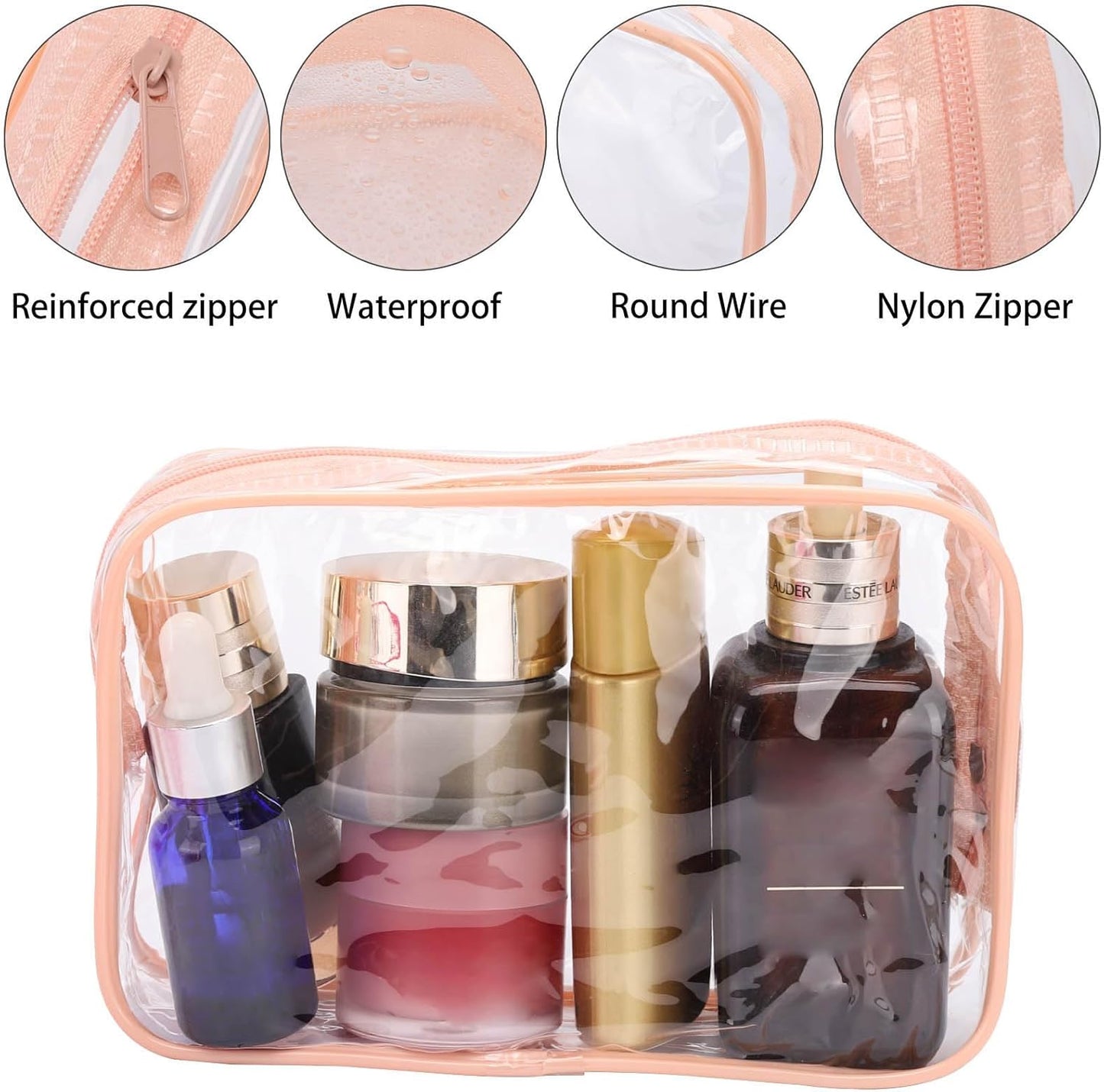 Tbestmax 40 Pack Clear Cosmetic Bags Makeup Bags Portable Waterproof Travel Toiletry Bags Organizer Peach Pink, 7.5"x 4.8"x 2.3"