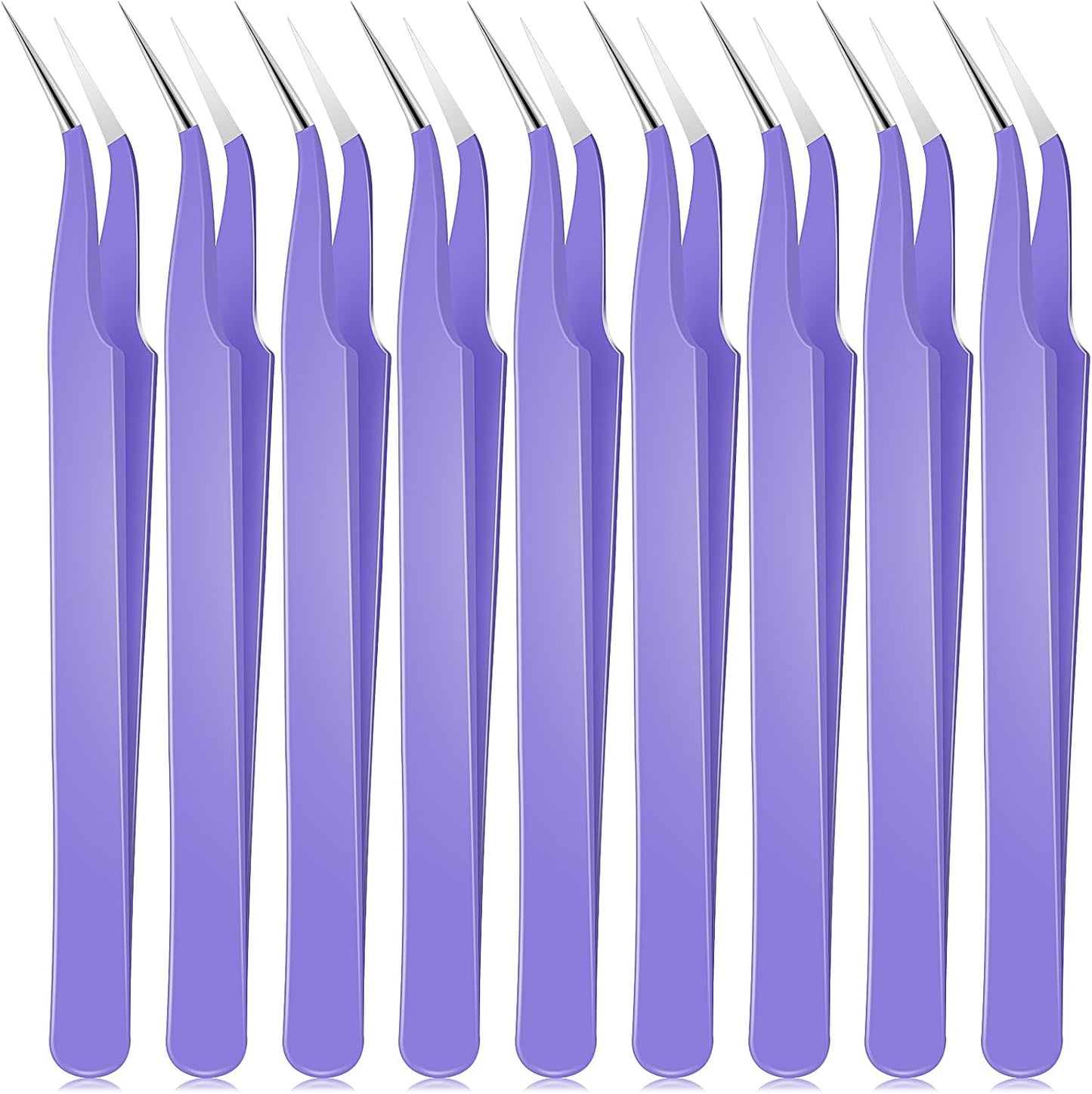 Honoson 9 Pieces Curved Pointed Craft Tweezers Stainless Steel Precision Tweezer with Protective Cover for Rhinestones Dried Flowers Craft Stickers Eyelash Extension Jewelry Making(Purple)