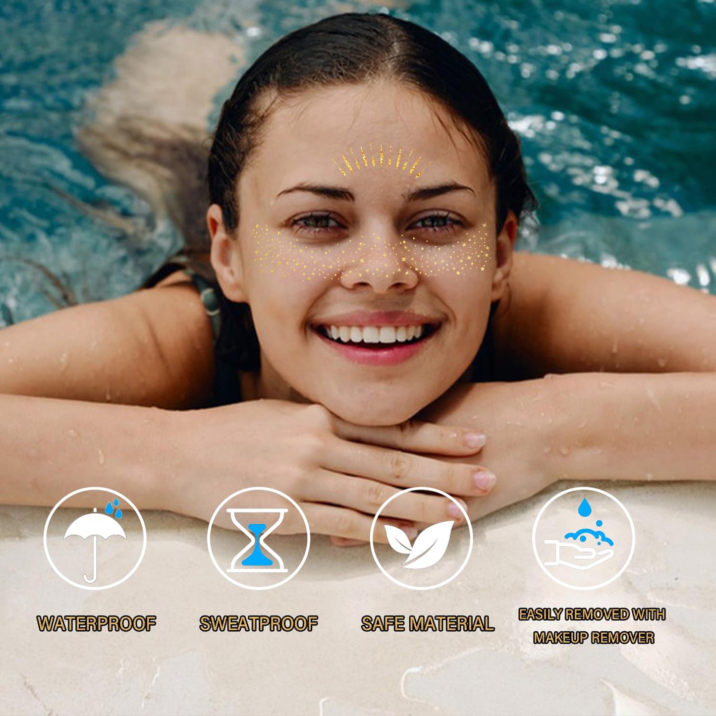 20 Pcs Makeup Patches,Glitter Freckles Patches with 5 Shapes - Sparkling Self-Adhesive Face Jewels for Festival, Rave & Party Makeup - Waterproof Face Glitter Stickers for Women & Teens