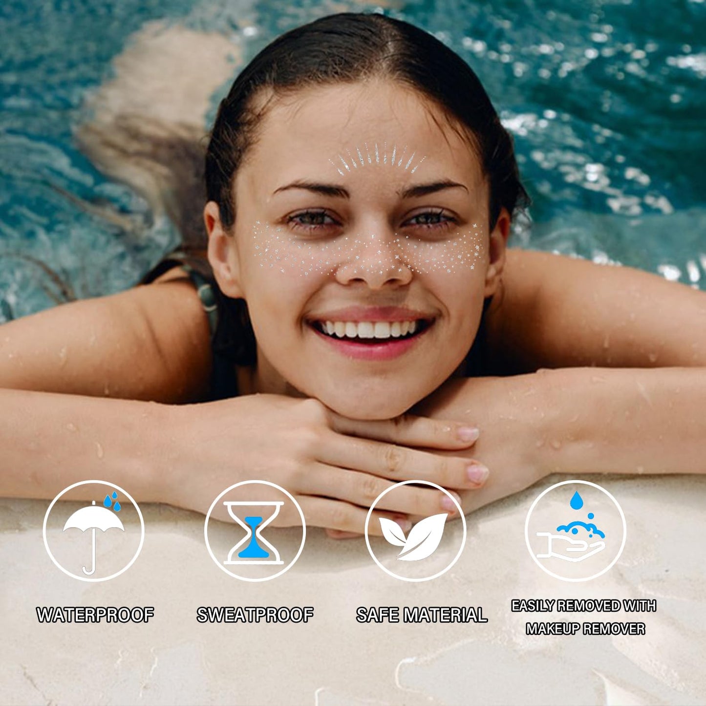 20 Pcs Silver Glitter Freckles,20 Pcs Face Gems with 4 Shapes - Sparkling Self-Adhesive Face Jewels for Festival, Rave & Party Makeup - Waterproof Face Glitter Patches for Women & Teens