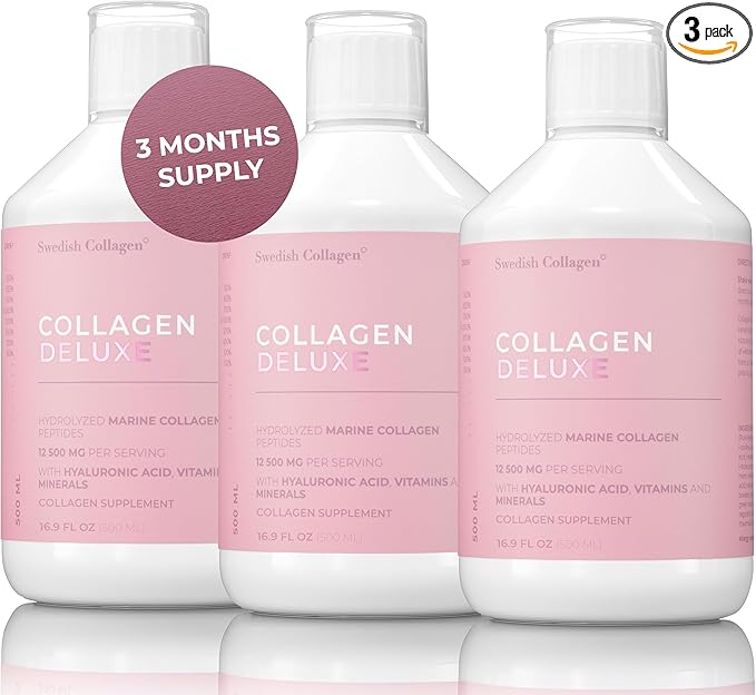 Collagen Deluxe 500ml x 3 I 8 Week Bundle I 12500 mg Marine Collagen (Type I & III) I Hyaluronic Acid, Biotin, Vitamin C I Sugar-Free - 8 Week Supply