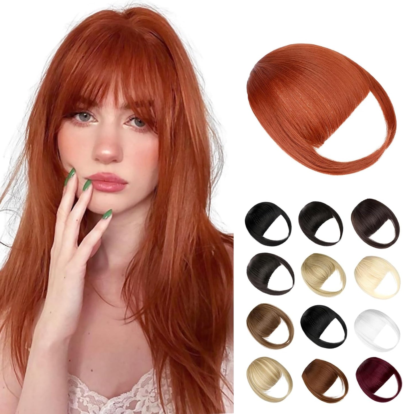 Bangs Hair Clip in Bangs, Fake Bangs Natrual Clip in Hair Extensions, Easy to Use Faux Bangs Clip on Bangs, French Bangs Fringe with Temples Hairpieces Curved Bangs for Daily Wear