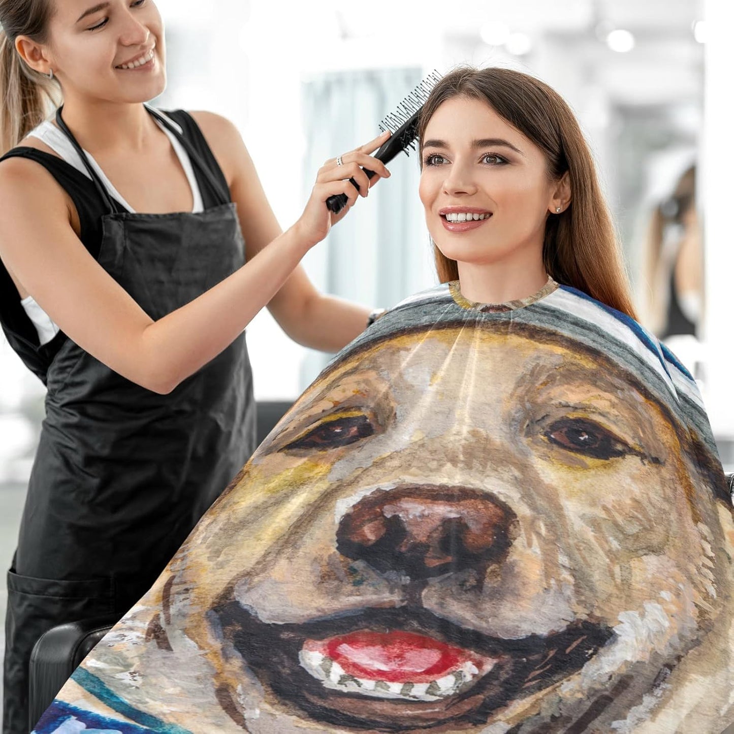 visesunny Barber Cape Dog American Flag Polyester Hair Cutting Salon Cape Apron Anti-Static Haircut Water-Resistant Shaving Cloth Beard Shaving Bib Hairdressing Cape