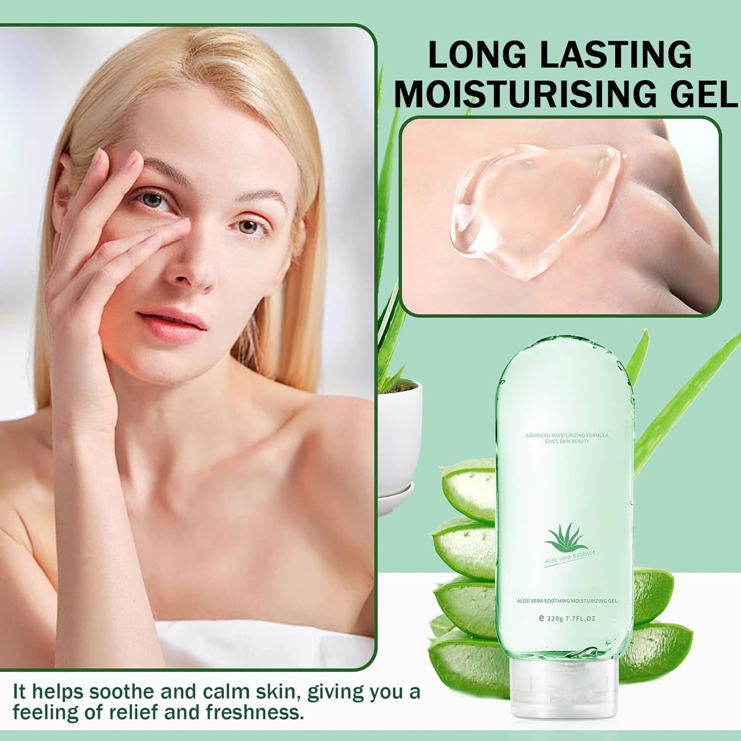 Moisturizing Gel for Face & Body,Non-sticky Gel After Sun Aloe Lotion Skin Care,Fast Absorbing Long Lasting Refreshing Hydrating Face Moisturizer for All Skin Types 03