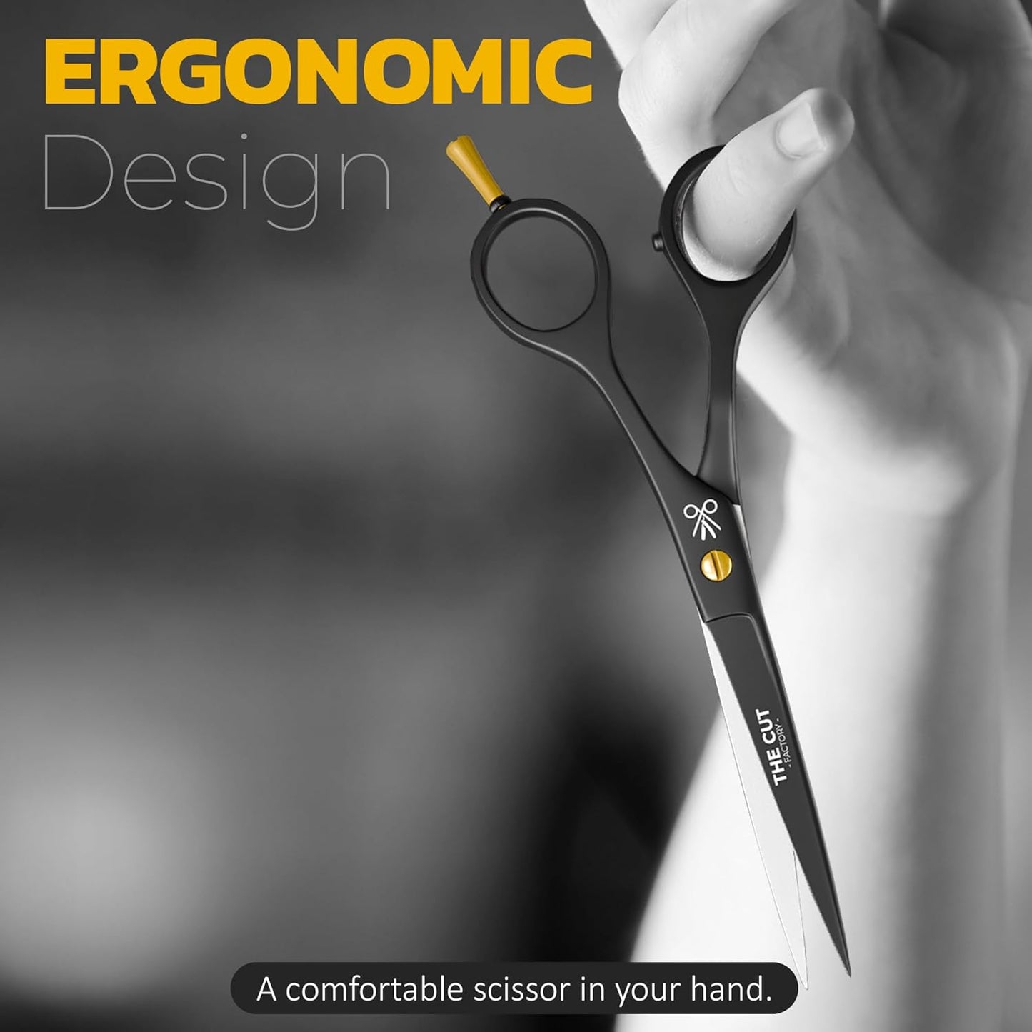 The Cut Factory- Pro Line Extremely Sharp Razor Edge Hair Cutting Scissors Ofset Handle Hair Scissors (BLACK)