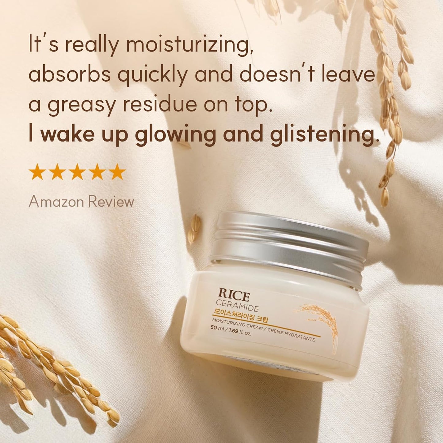 The Face Shop Rice Ceramide Cream, Hydrating Face Moisturizer, for Dry & Combination Skin, Lightweight, Fast-absorbing, 1.69 fl. oz.