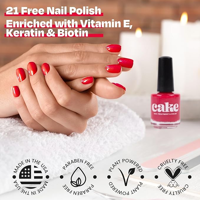 CAKE Power Boost Nail Strengthener & Hardener, Repair Damaged Nails, Non-Toxic, Professional Brush, Keratin Enriched (Sassy Senorita) (1 fl oz)