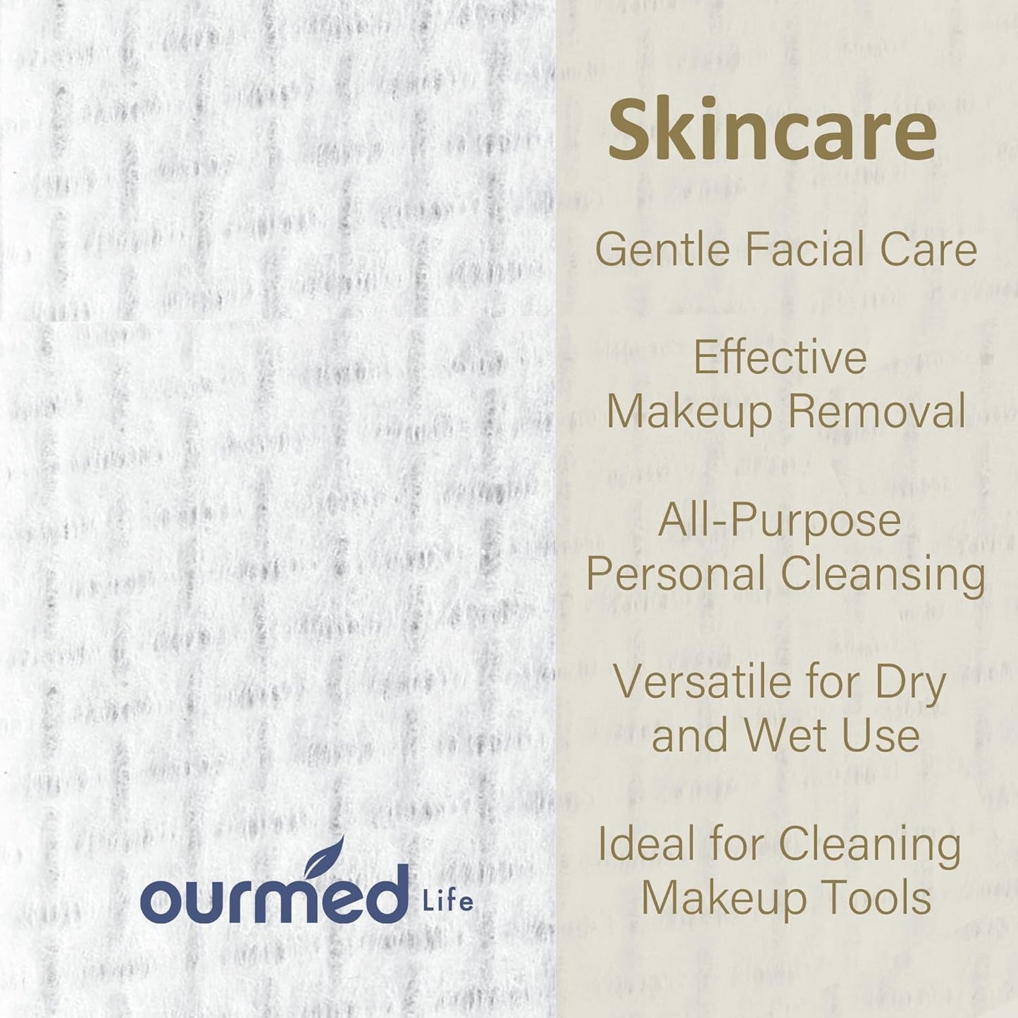 Ourmed Life Face Towels, Disposable Biodegradable Facial Towels for Sensitive Skin, Lint- free Facial Wipes for Washing Face, Skincare and Makeup Remover, Dry Wipes, 10"×7.9" Extra Large, 120 Count