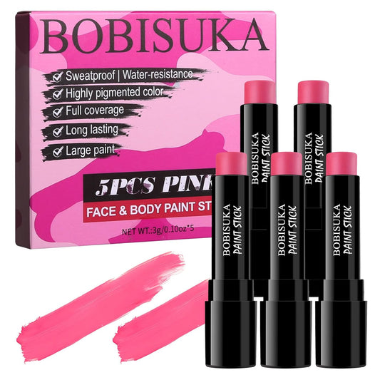 5PCS Pink Out Eye Black Stick, Under Eye Sports Face Paint for Football, Baseball, Softball – Oil Based Face Painting Kit for Halloween Makeup Costume Cosplay Parties