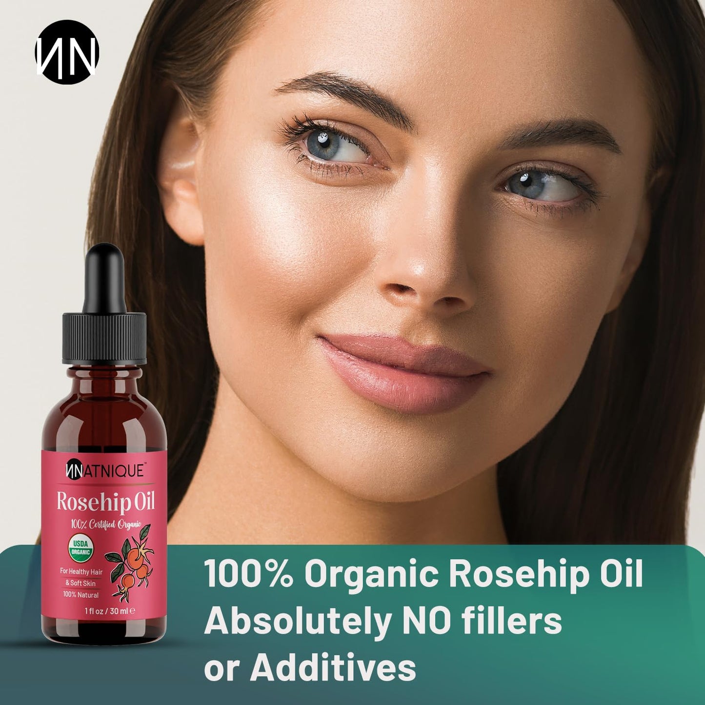 Natnique Organic Rosehip Seed Oil, 1 oz – USDA Certified Cold-Pressed Moisturizer for Face, Skin & Hair – Natural Hydrating Serum for Wrinkles & Fine Lines – Ideal for Gua Sha Massage & Radiant Glow