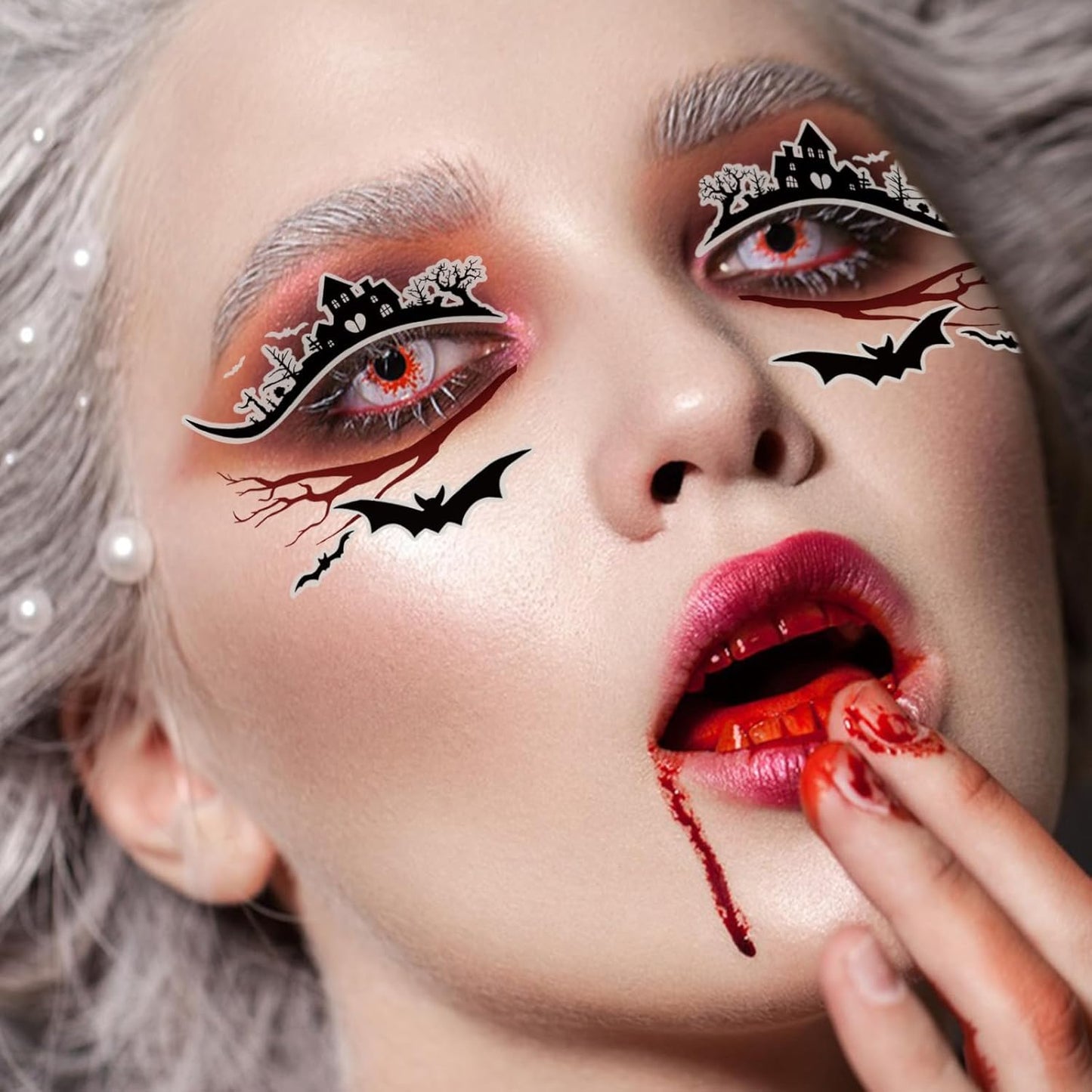 12 Sheets Halloween Luminous Temporary Tattoo, Upper & Lower Lash Designs Waterproof with Scary Motifs for Men & Women Cosplay Party & Festive Looks & Stage Face Makeup Decoration