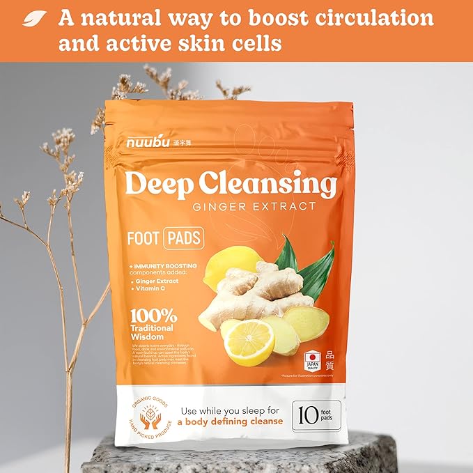 | Ginger Deep Cleansing Foot Pads for Better Sleep & Foot Care | Premium Japanese Organic Foot Pads with Ginger Powder (10 Pc)