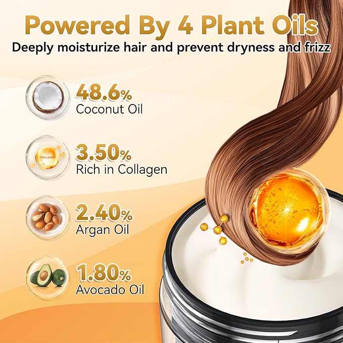 IIIMEIDU Hair Mask for Damaged Hair, Keratin Hair Mask Treatment for Dry Damaged Hair, Deep Repair Conditioning Hair Mask, Coconut Oil Hydrating Hair Mask, No Sulphates, No Parabens (16.9 Fl Oz)