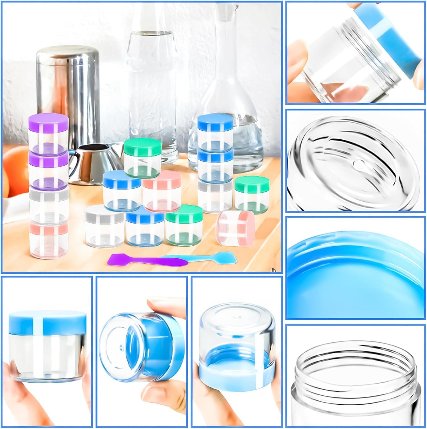 MotBach 35 Pack 20g Plastic Jars Containers, 20ml Travel Size Container Jars with Lids, 0.7oz Round Clear Cosmetic Container Jar for Travel Cream Makeup Cosmetic Sample Lip Balm Salve Beauty Lotion