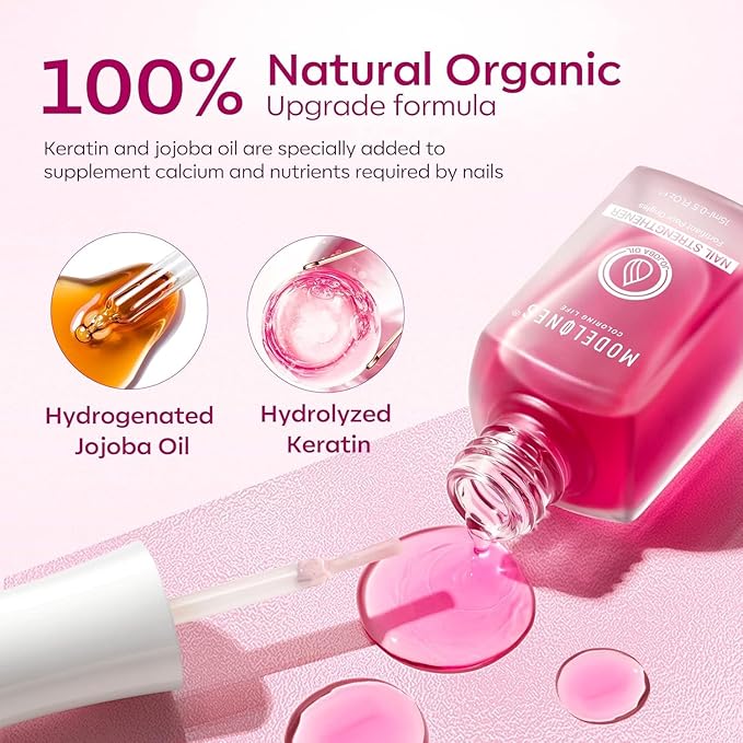 Modelones Nail Strengthener for Thin Nails and Growth, Treatment Repair Damaged Nails, Hardener Extra Strong Nail Care Quick Dry Base Coat Nail Polish, 0.5 oz, 1-Pack