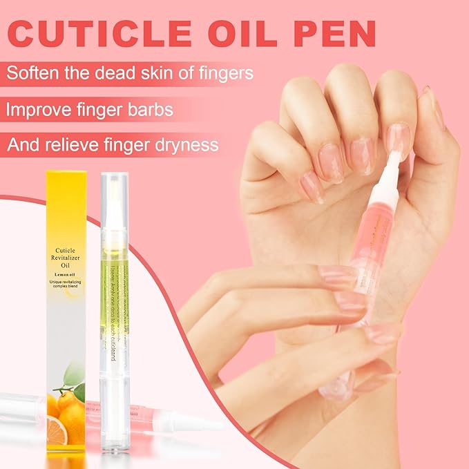 Meschett 3PCS Nail Cuticle Oil Pens with Nail File, Cuticle Oil for Nails from Natural, Nail Oil Cuticle for Cracked and Dry Nail(Lemon & Lily & Cherry Flavor)