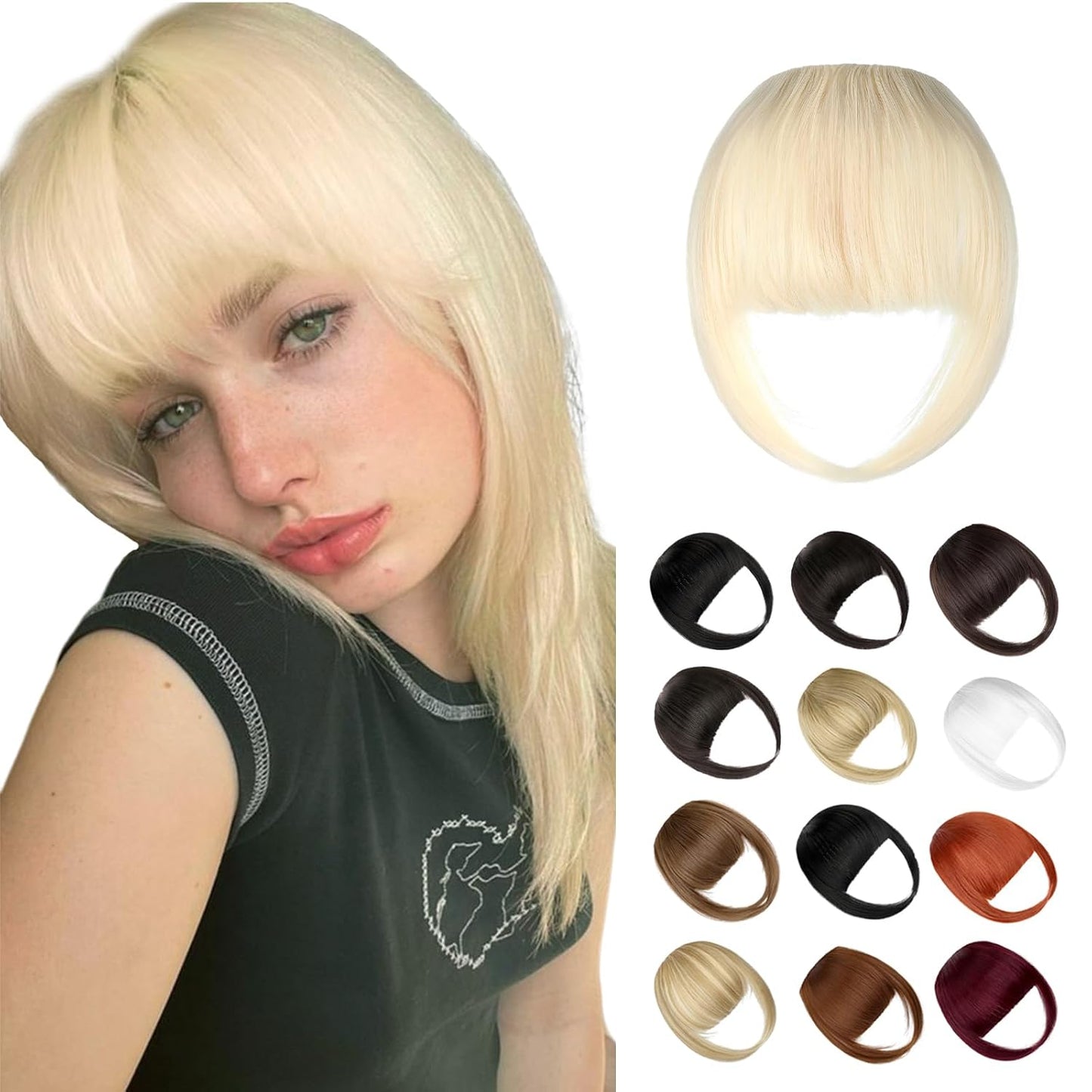 Natural Clip on Bangs and Hair Extensions, Faux Blonde French Bangs with Temples for Daily Wear