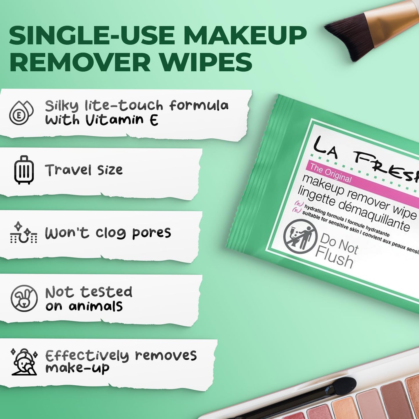 LA Fresh Makeup Remover Wipes with Vitamin E - Make up Remover Wipes for Face, Eyes, Lips - Face Wipes Travel Essentials - Case of 50ct Makeup Wipes